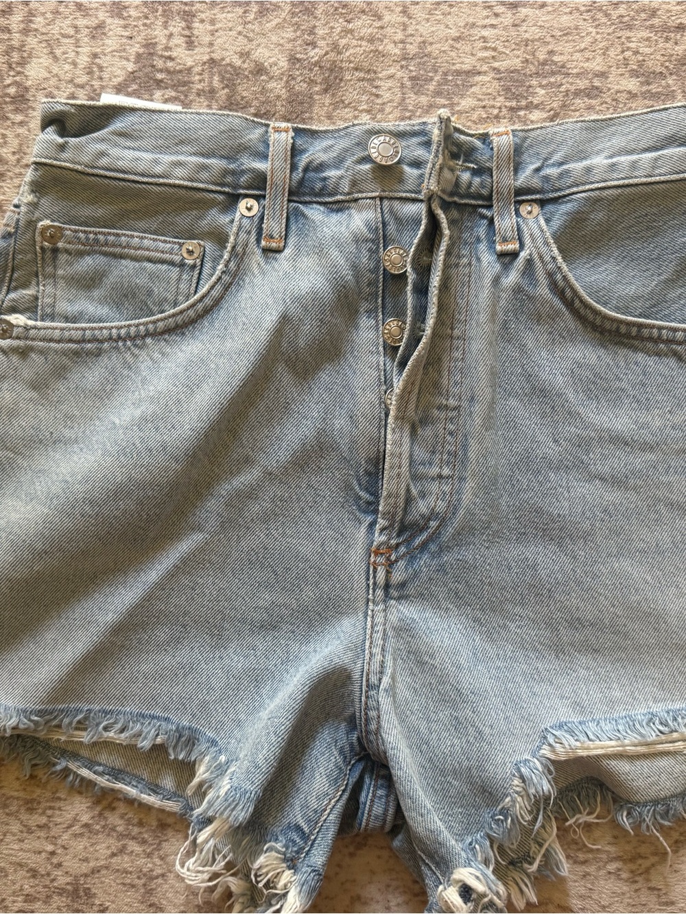Agolde Parker Short Light Blue High-Rise Denim Shorts with Button Fly